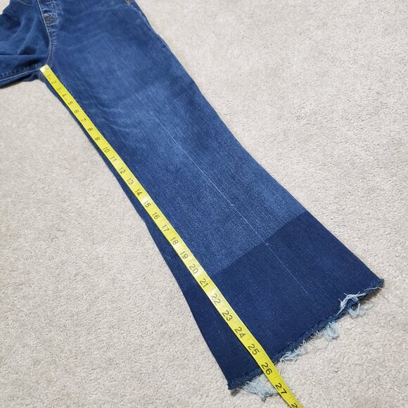 SPANX Cropped Flare Denim Jeans Stretch Raw Hem 2-Tone Blue Women's Medium X 26" - Picture 12 of 13